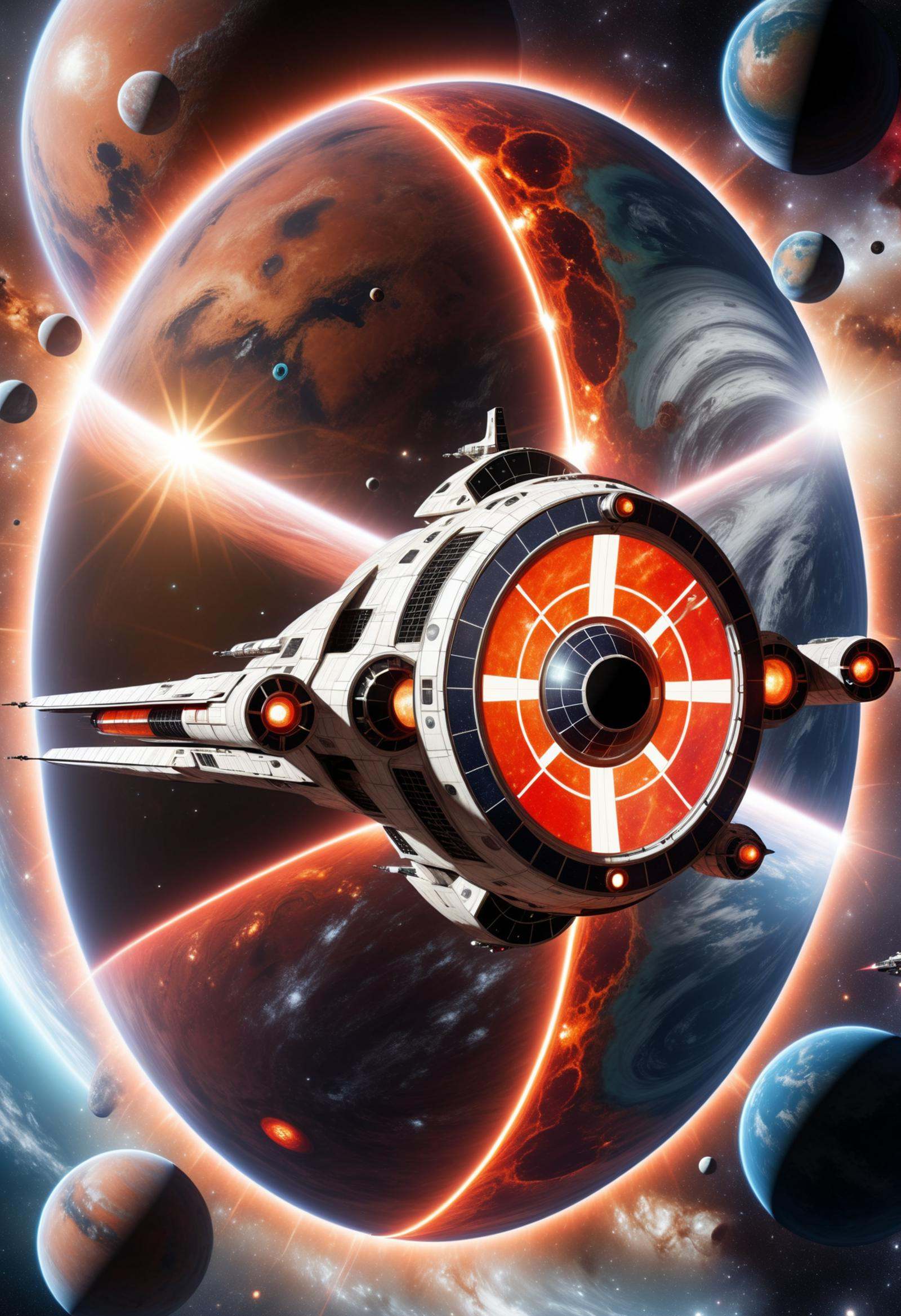 DonM34r7h3l3XL,  scifi large disc-shaped starfighter,  solar sails on Tensor.Art