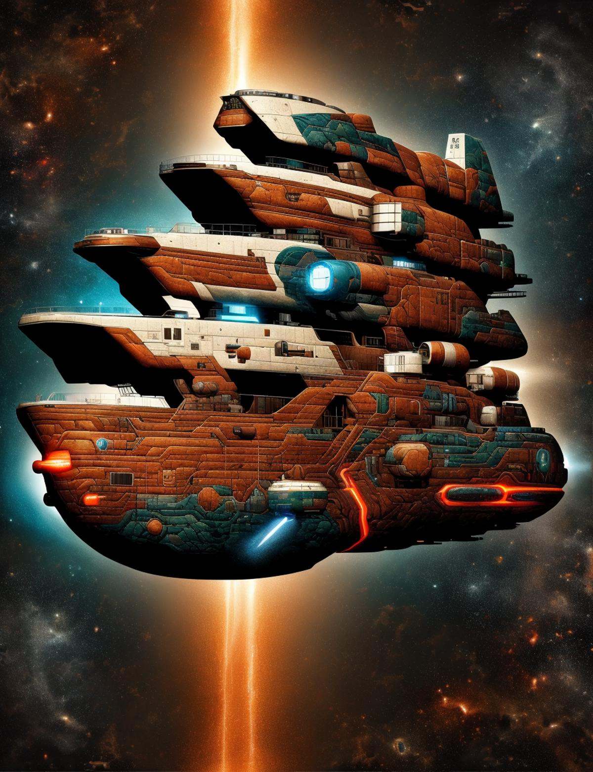 DonM34r7h3l3,  scifi extra-large streamlined freighter,  electric propulsion systems on Tensor.Art