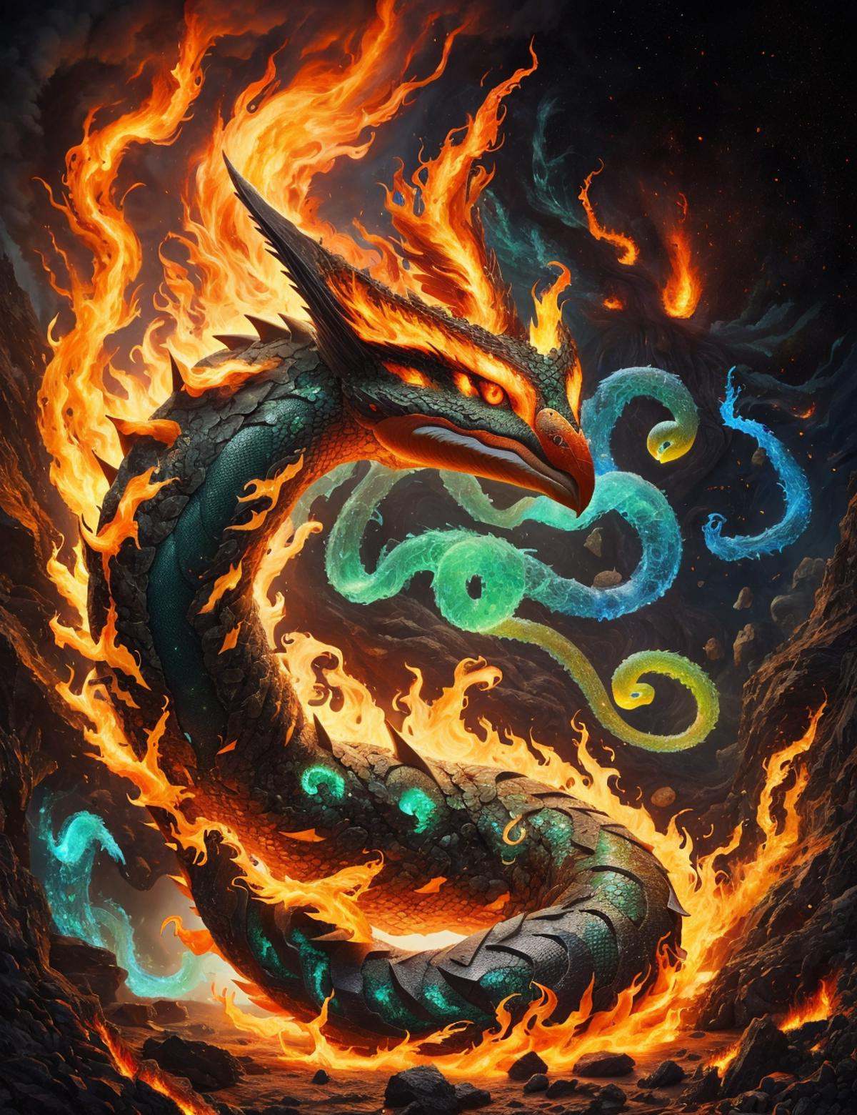 DonMM4573r0f3l3,  a networked lava radiant serpentine Tarasque,  claws on Tensor.Art