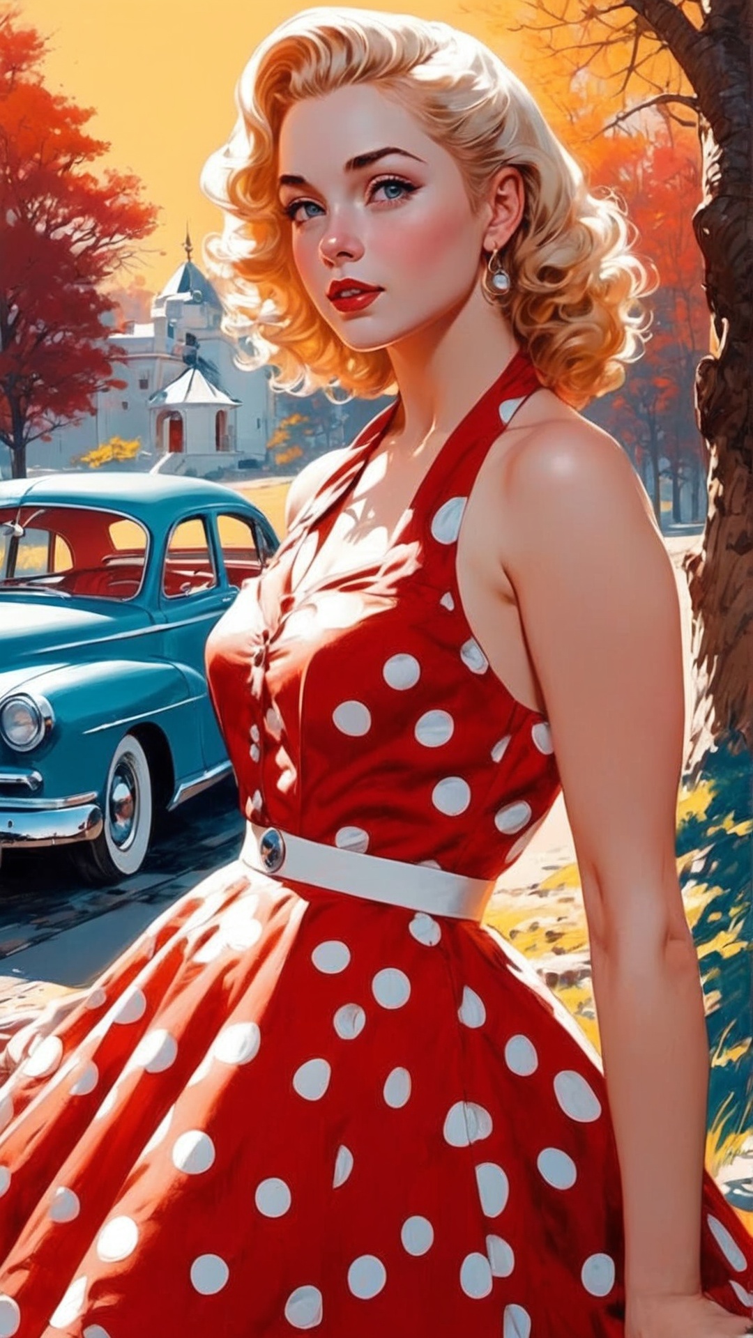 A girl in the 1950s,  outdoor,  sunny on Tensor.Art