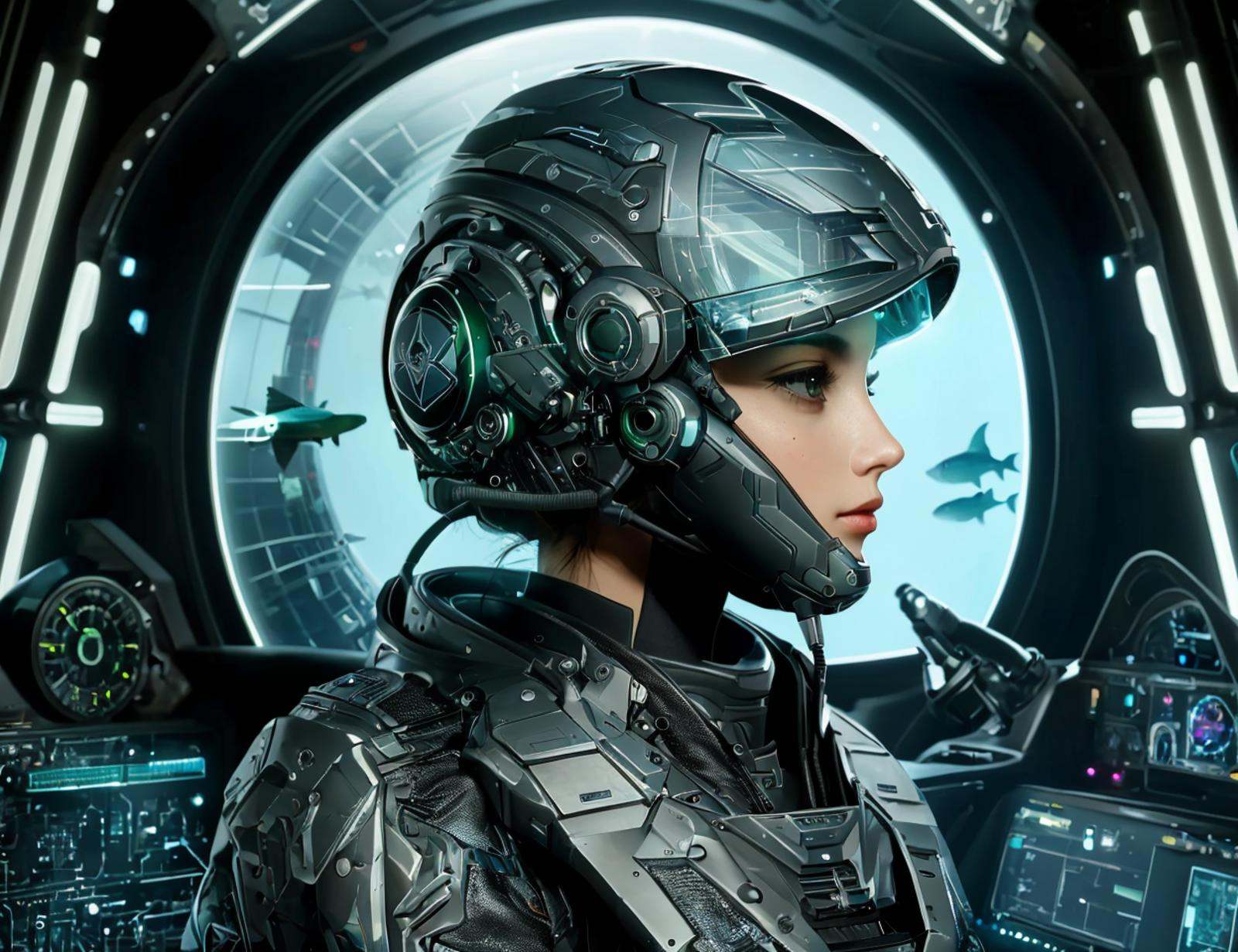 masterpiece illustration,  detailed,  DonMU17r4G34r female pilot fish humanoid on Tensor.Art
