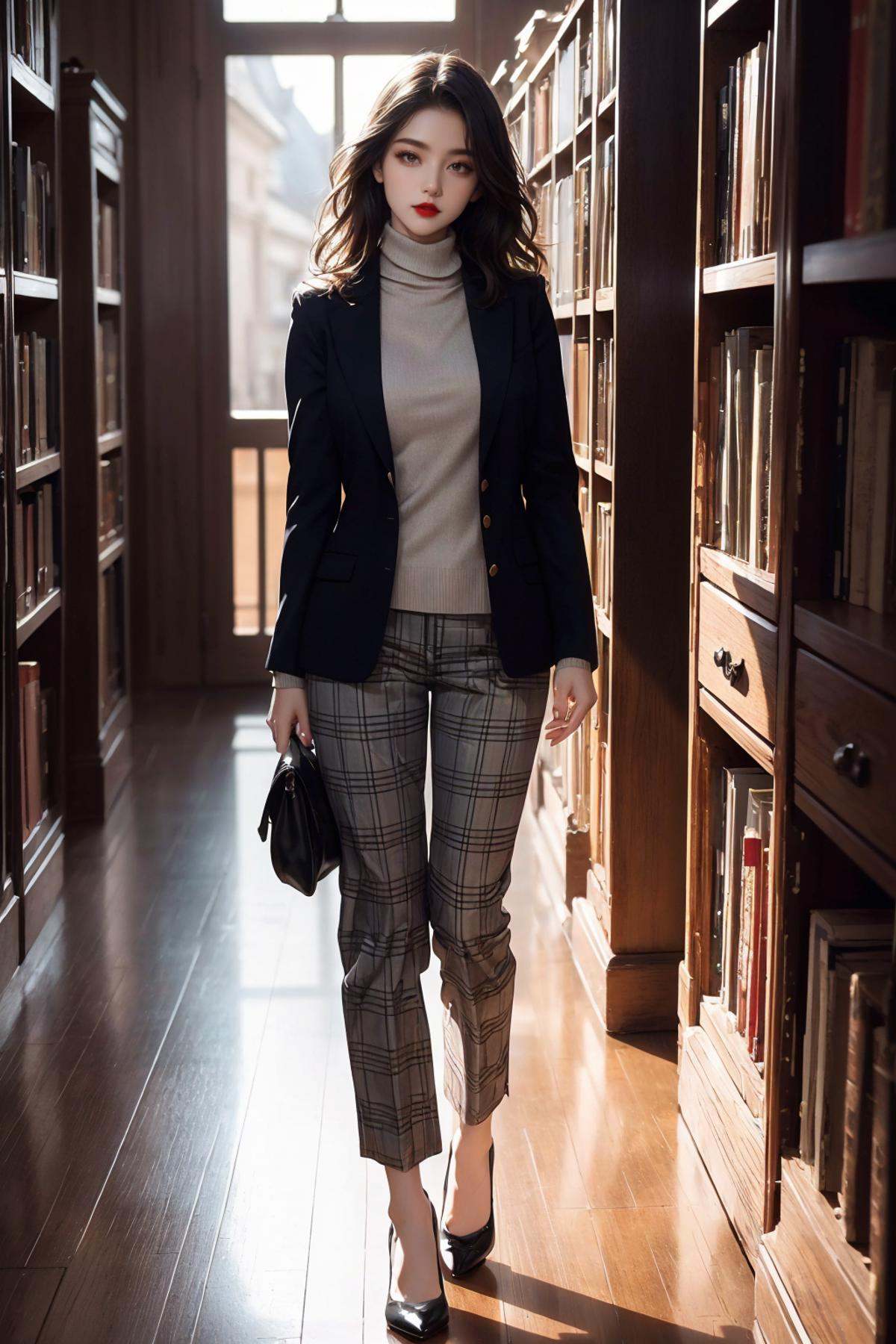 red lips,  haunted library,  full_body on Tensor.Art