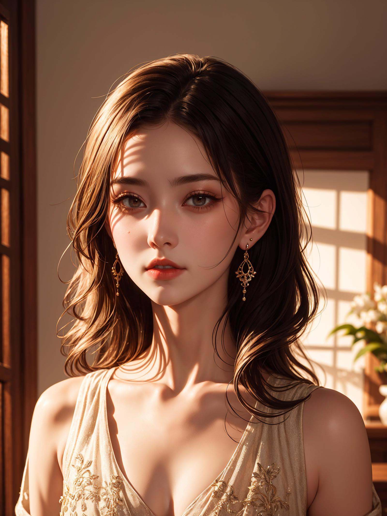 1girl,  realistic,  earrings on Tensor.Art
