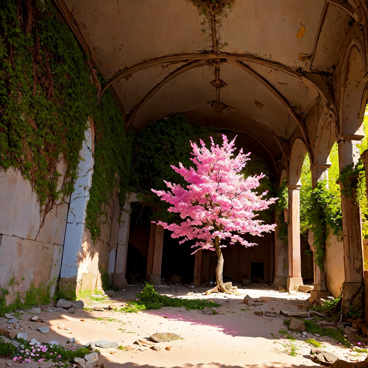 an amazing pink tree on a rock on the beach,  in the style of realistic depiction of light,  passage on Tensor.Art