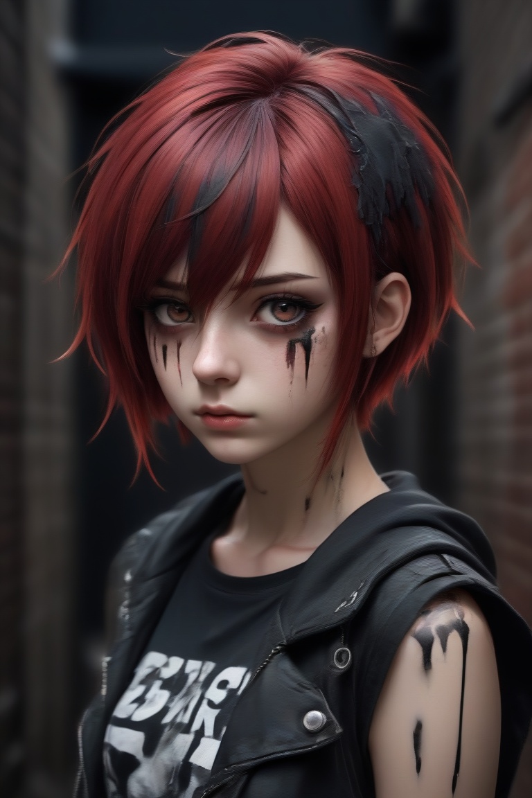 anime teenage girl on a bacstreet alley,  teary eyes,  teenage outfit on Tensor.Art