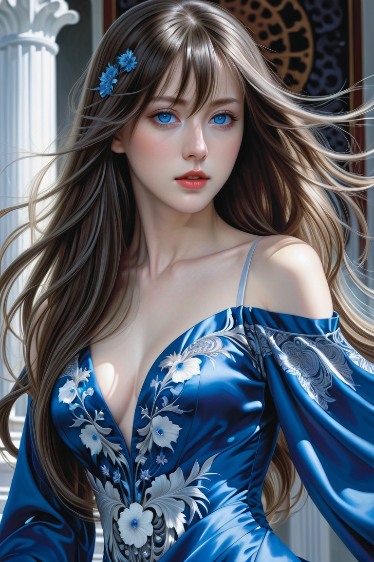 1girl, long hair, blue eyes, perfect female body, long dress, sharp focus, 8 k high definition, insanely detailed, intricate, elegant, art by artgerm, junji ito