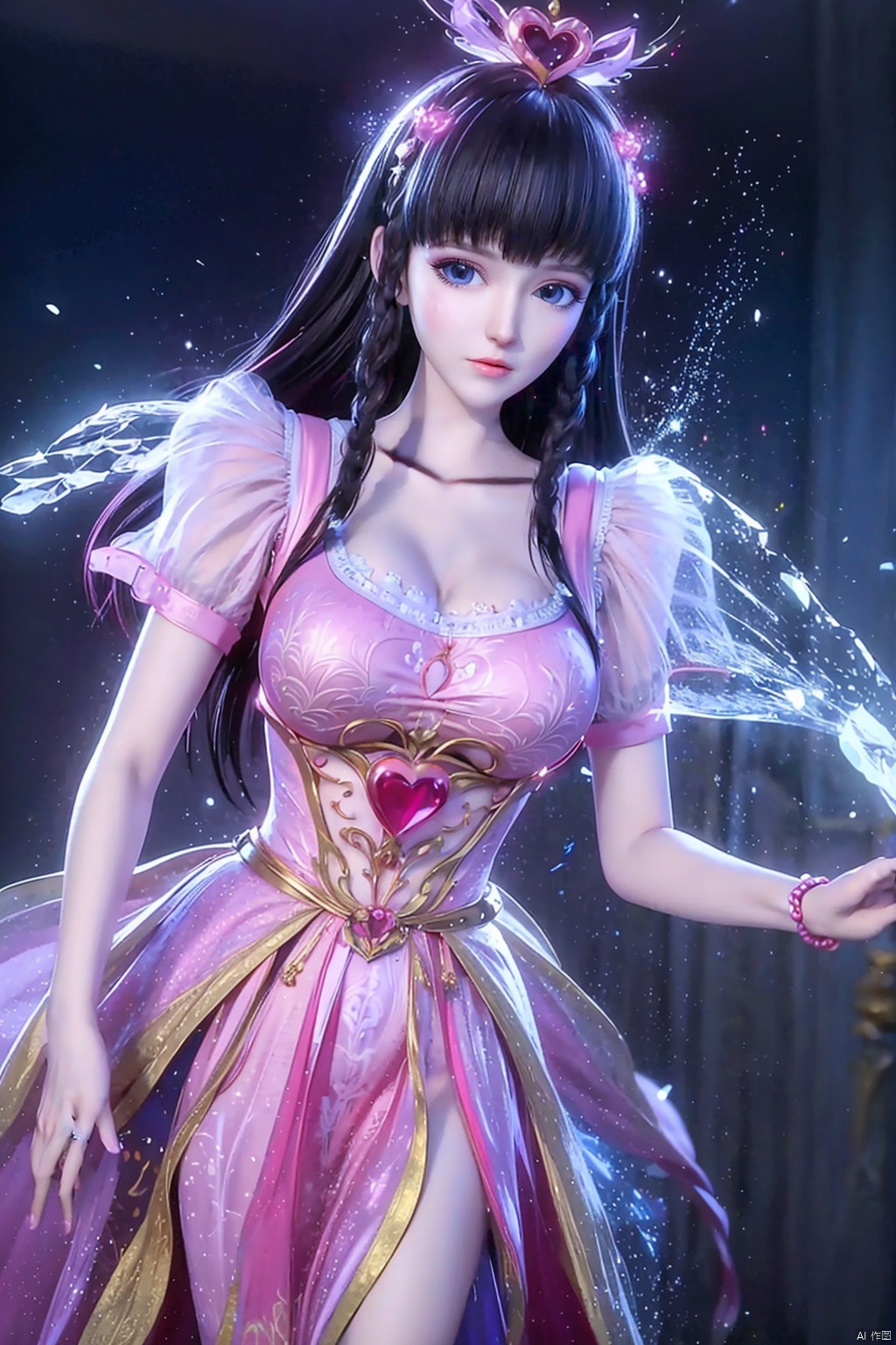 (8k, RAW photo, best quality, masterpiece:1.2),(super realistic, photo-realistic:1.3),ultra-detailed,extremely detailed cg 8k wallpaper,hatching (texture),skin gloss,light persona,(crystalstexture skin:1.2),(extremely delicate and beautiful),ultra-high resolution,surrealism,fantastical verisimilitude,fantastical creation,thriller color scheme,surrealism,abstract,psychedelic,1girl,solo,pink dress,sparkle,shine,reflection,yll-hd,ll-hd,,,ty-hd,,