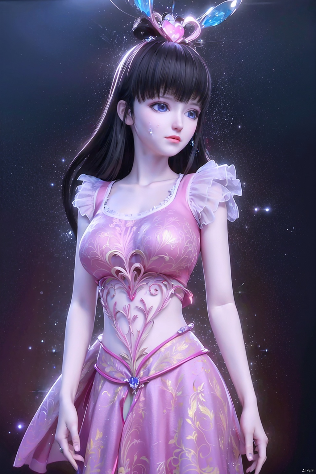 (8k, RAW photo, best quality, masterpiece:1.2),(super realistic, photo-realistic:1.3),ultra-detailed,extremely detailed cg 8k wallpaper,hatching (texture),skin gloss,light persona,(crystalstexture skin:1.2),(extremely delicate and beautiful),ultra-high resolution,surrealism,fantastical verisimilitude,fantastical creation,thriller color scheme,surrealism,abstract,psychedelic,1girl,solo,pink dress,sparkle,shine,reflection,yll-hd,ll-hd,,,ty-hd,,