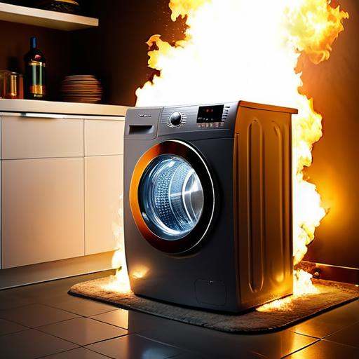 washing machine,  breathing fire,  indoors on Tensor.Art