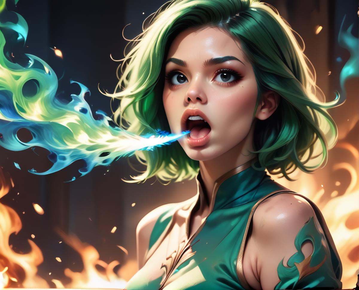 FireBreath,  blue fire,  score_9 on Tensor.Art