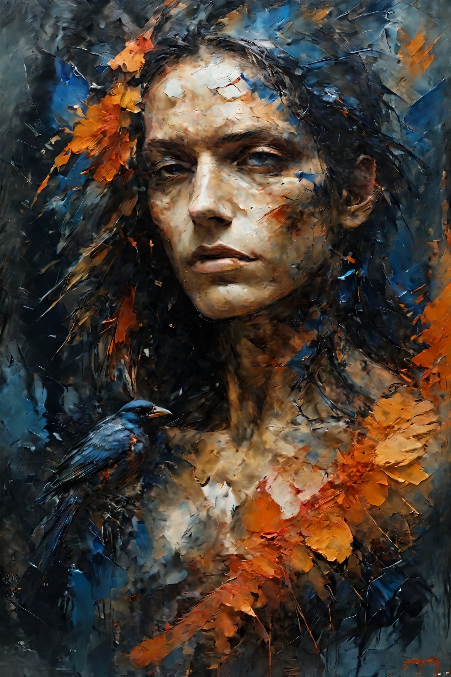 (digital art in style of Odilon Redon :1.2), artstation, Crow, multicultural and carcinogenic atmosphere with depth peeling, unparalleled masterwork with proficient details, (navy blue and salmon colors), (center composition), (paint strokes), (art by Asger Jorn in style of Tom Grindberg)), (digital art by Edvard Munch ), artstation, magical and lubricated atmosphere with depth peeling, breathtaking magnum with artistic details, (alizarin crimson and quinacridone nickel azo gold colors), (center composition), (paint strokes), 
