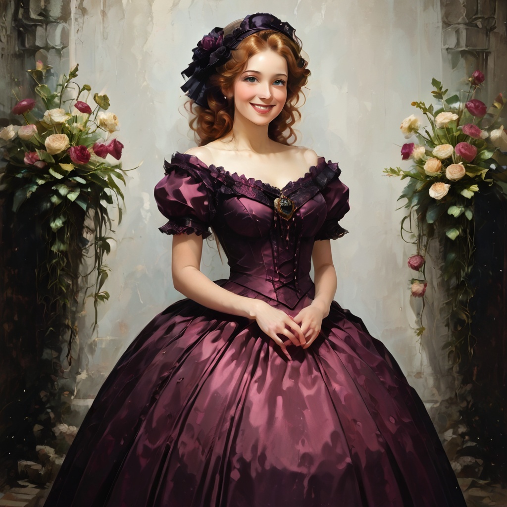 cute victorian woman wearing hoopdress in garden,  smile on Tensor.Art