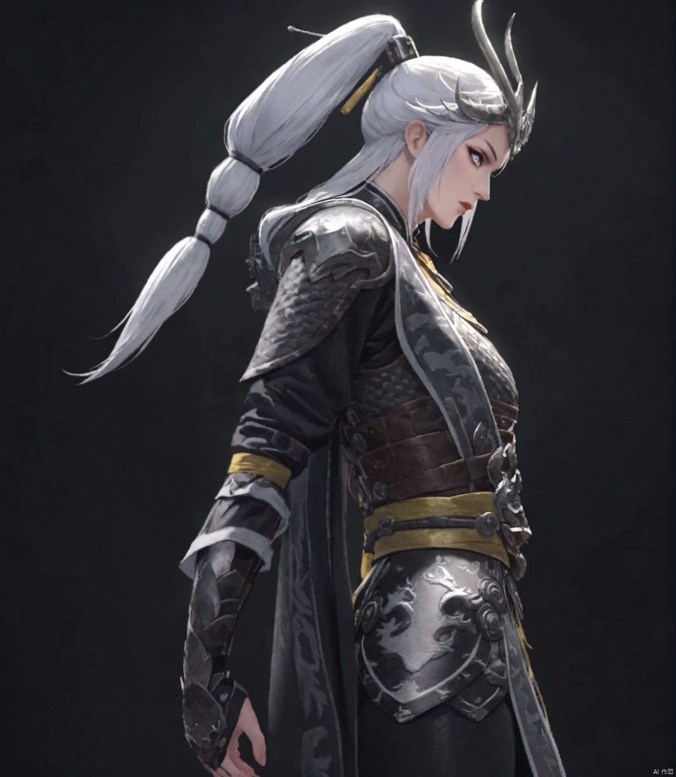 solo, highly detailed, cinematic highlight hair, (best quality), ((masterpiece)),1girl, white hair,simple_background, long hair,miaoying,ponytail,white eyes,looking_at_viewer,shouhui,
