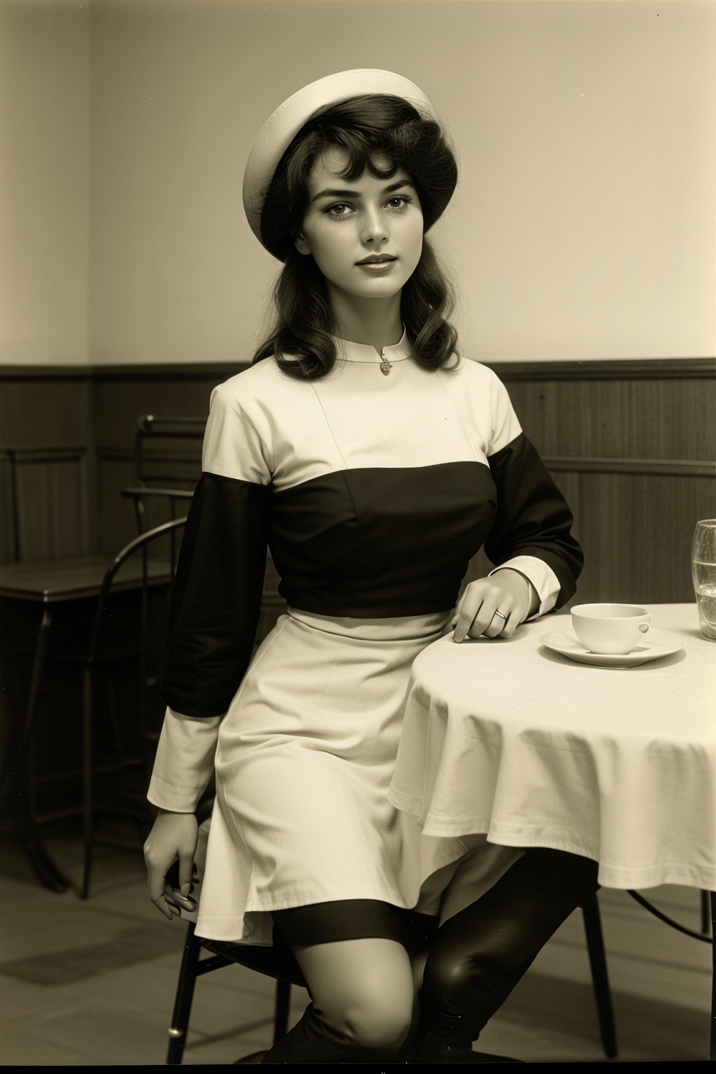 Young woman,  60s style,  Wearing an old dress on Tensor.Art