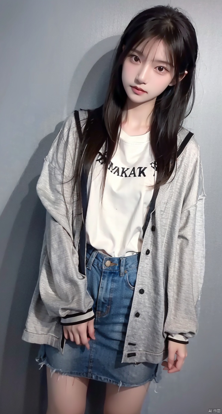 girl,clothes,long legs,simple_background ,face,bare legs, ((poakl)),standing,1girl