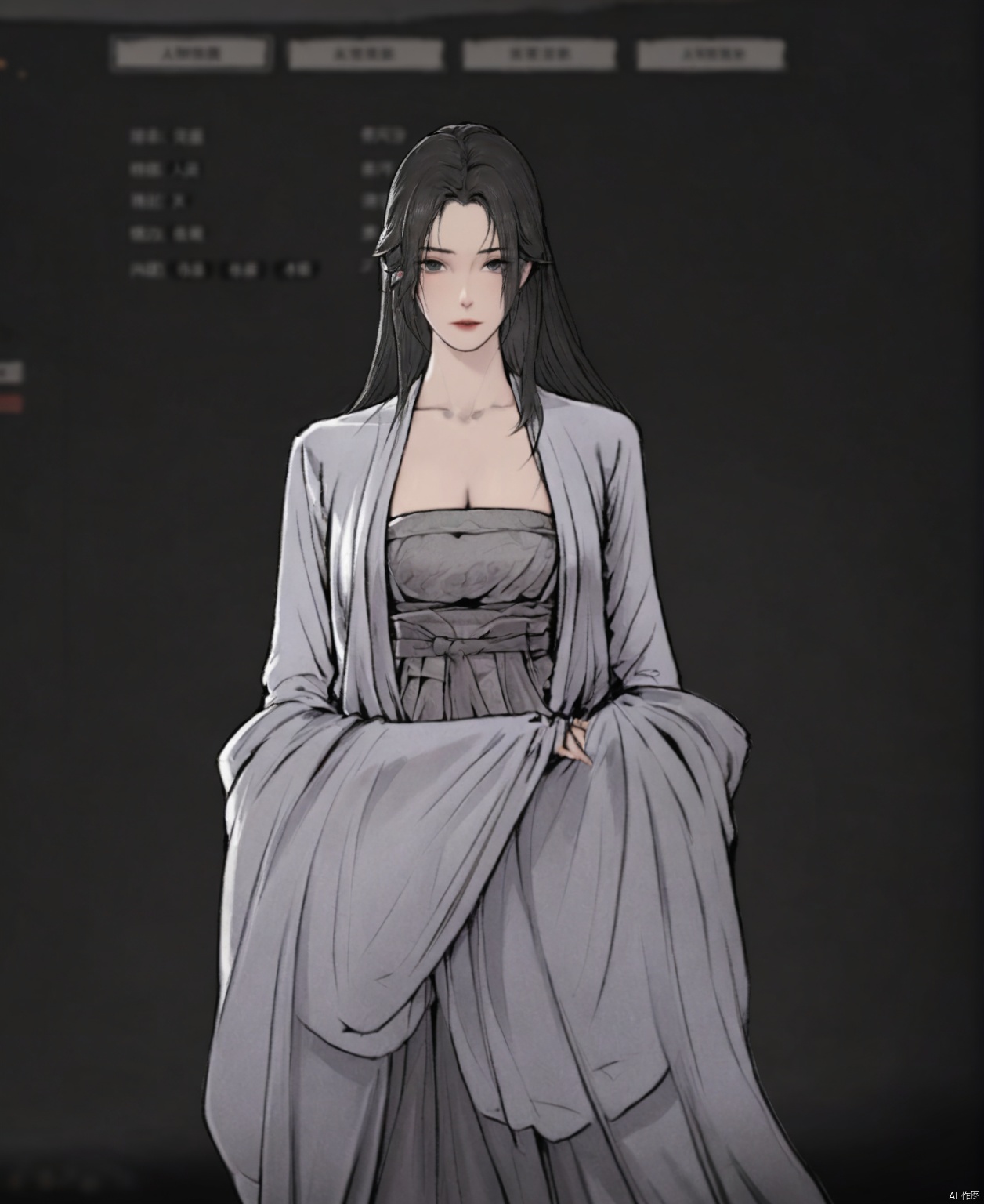 solo,highly detailed,(best quality),((masterpiece)),1girl,black hair,simple_background,long hair,hanfu,shouhui,upper body,ggbh