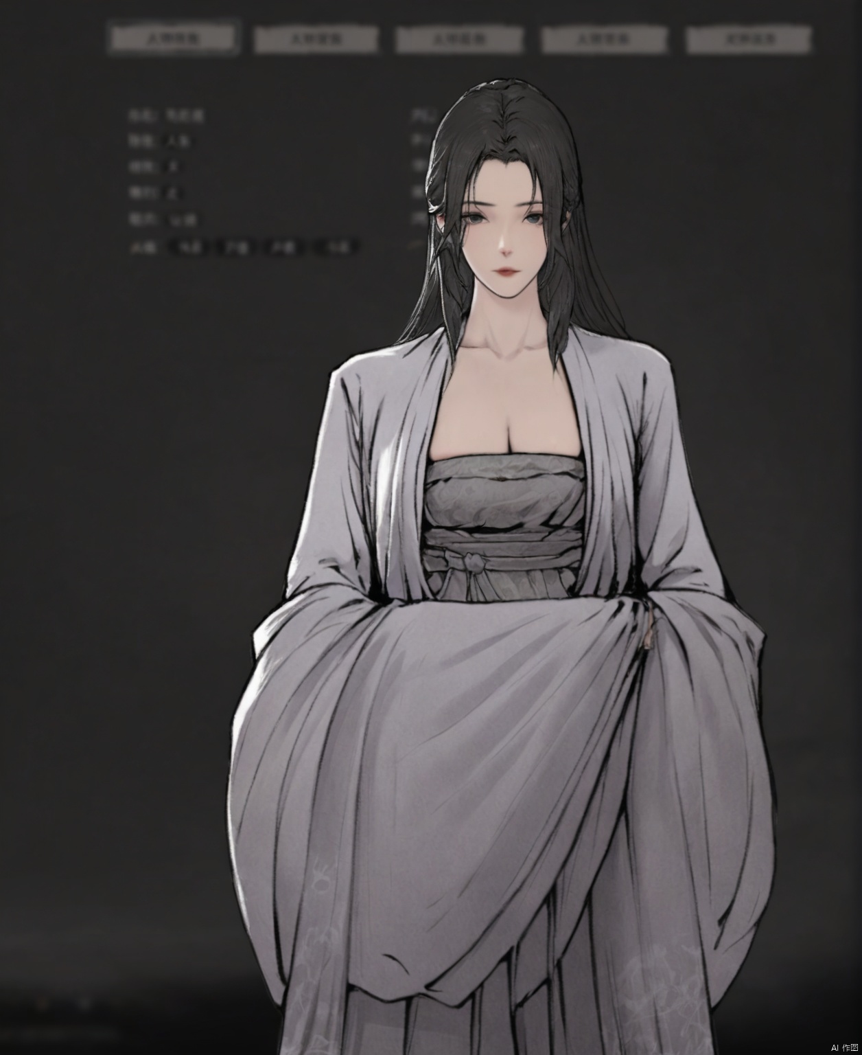 solo,highly detailed,(best quality),((masterpiece)),1girl,black hair,simple_background,long hair,hanfu,shouhui,upper body,ggbh