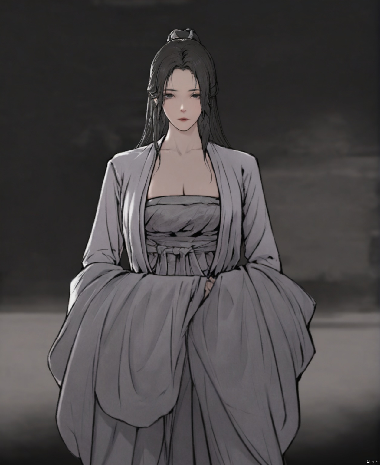 solo,highly detailed,(best quality),((masterpiece)),1girl,black hair,simple_background,long hair,hanfu,shouhui,upper body,ggbh