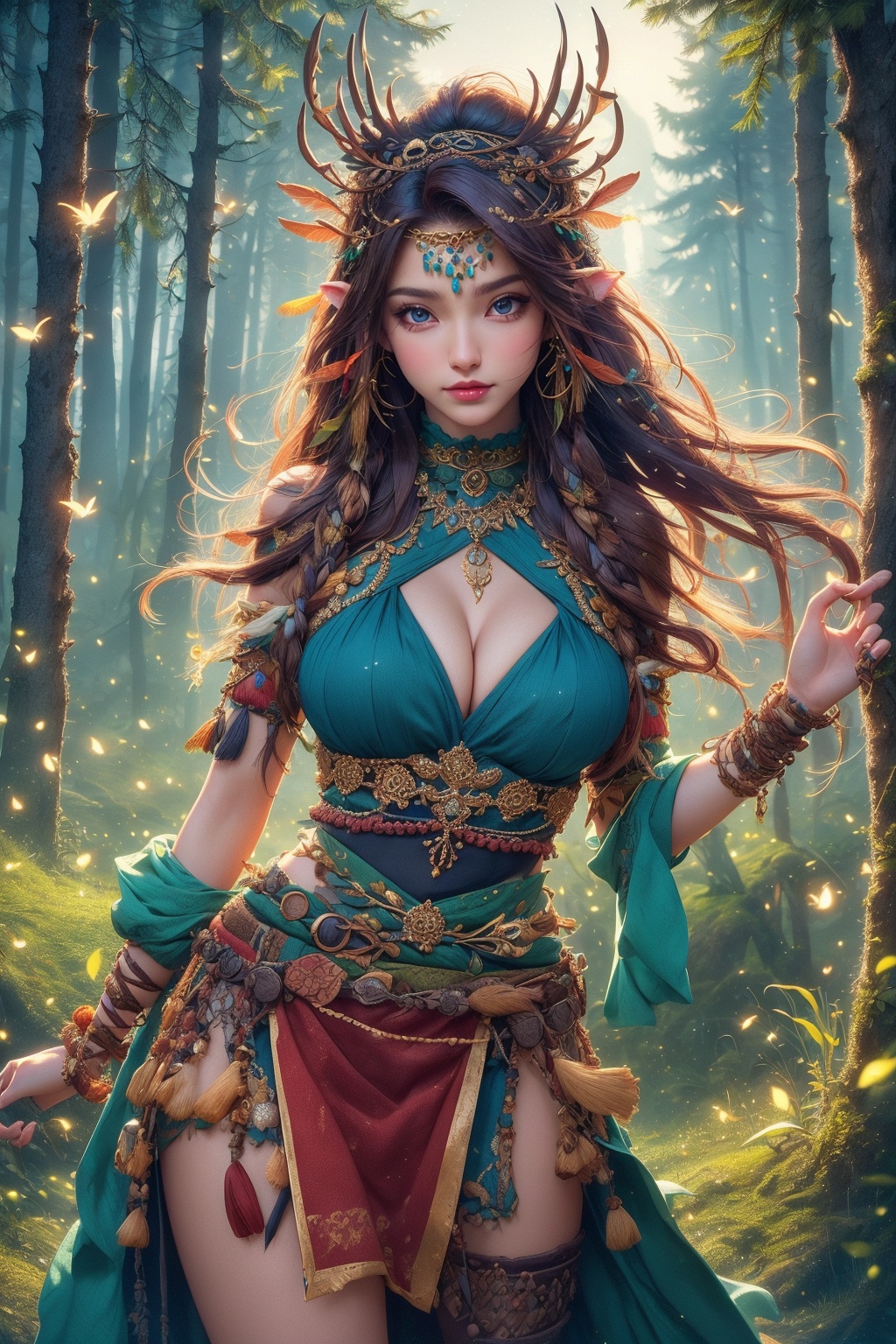 busty and sexy girl,  Tribal girl,  feather headdress 8k on Tensor.Art
