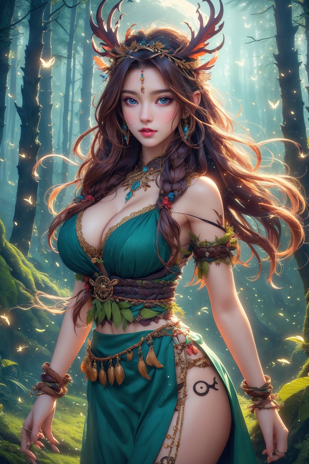 busty and sexy girl,  Tribal girl,  feather headdress 8k on Tensor.Art