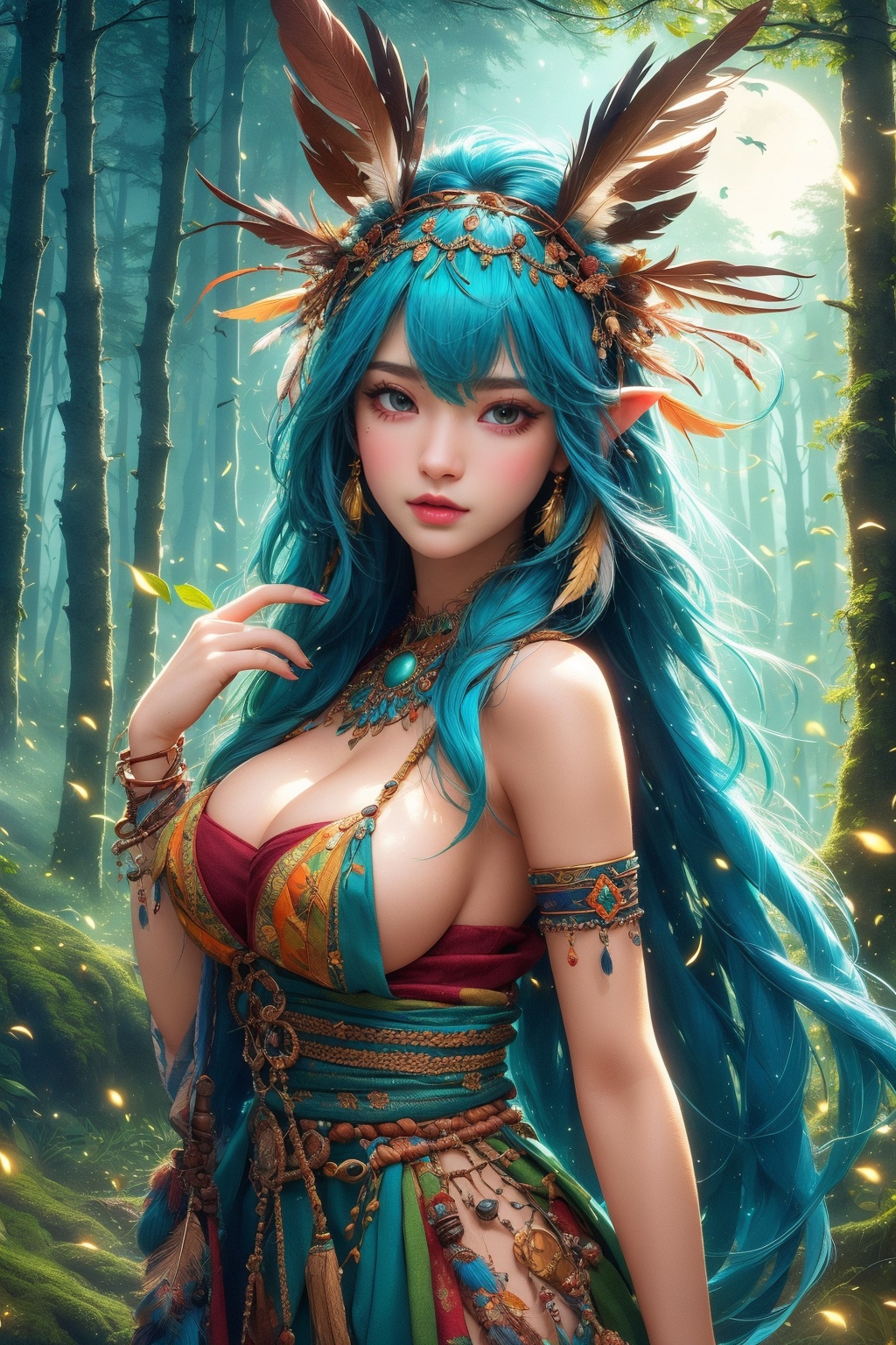busty and sexy girl,  Tribal girl,  feather headdress 8k on Tensor.Art