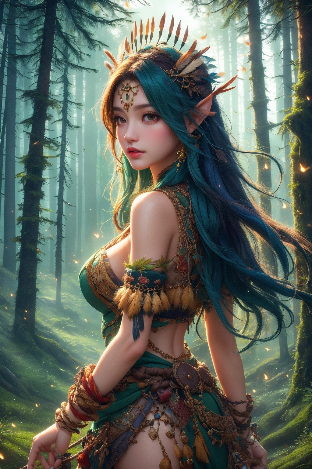 busty and sexy girl,  Tribal girl,  feather headdress 8k on Tensor.Art