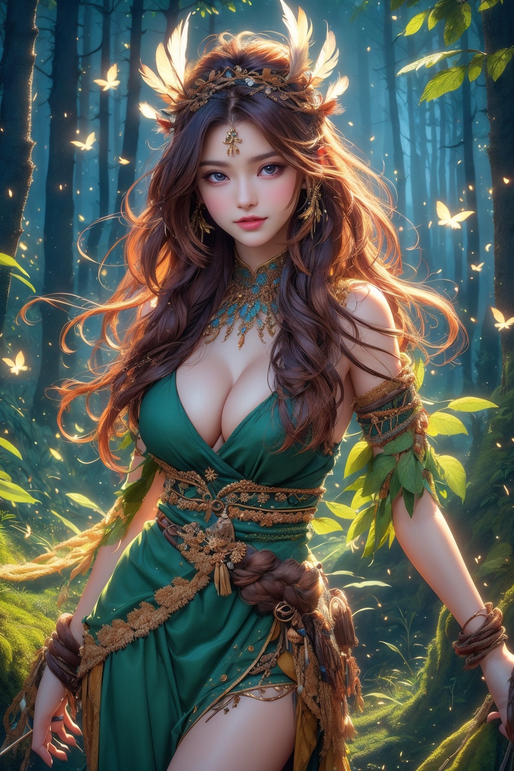 busty and sexy girl,  Tribal girl,  feather headdress 8k on Tensor.Art