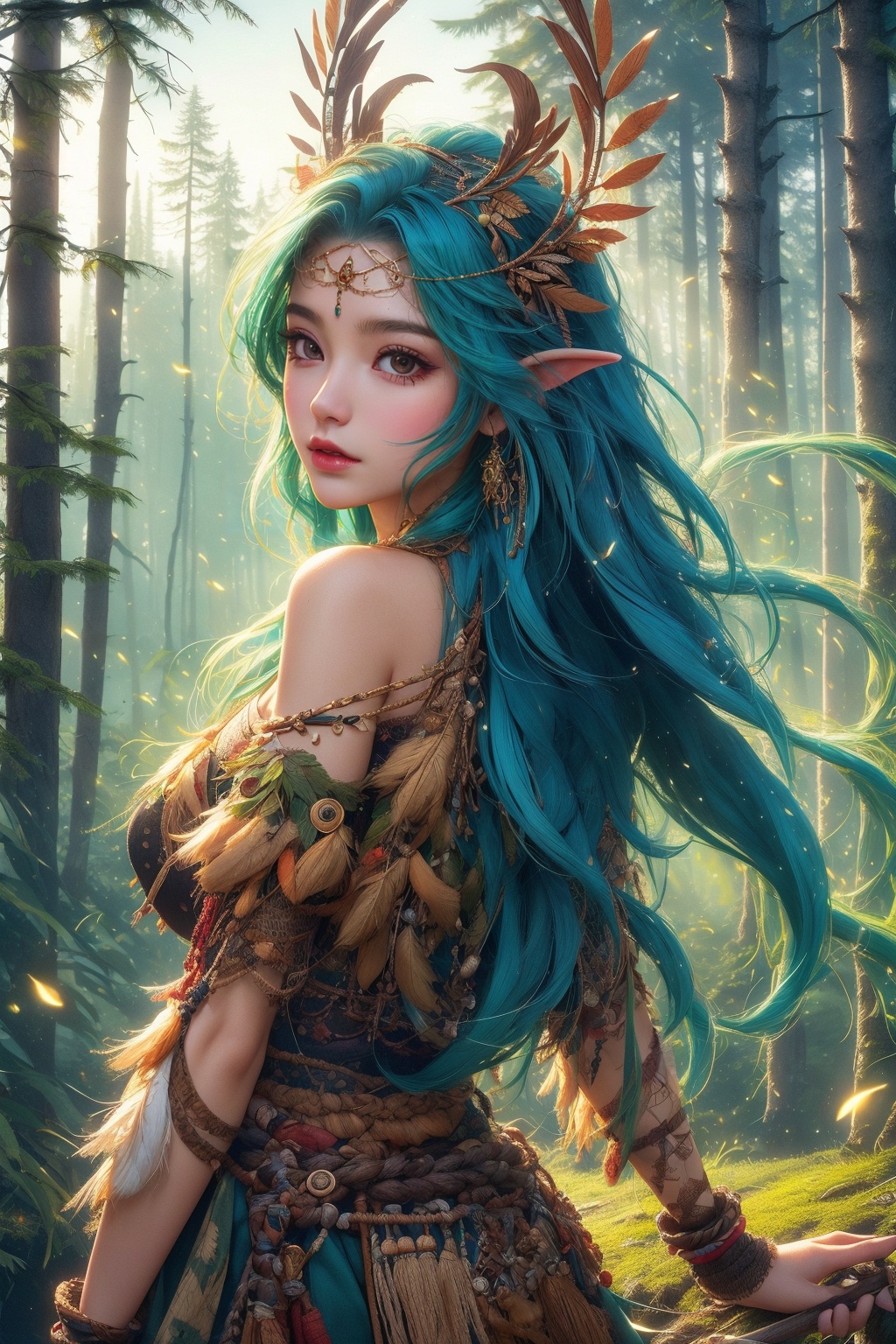busty and sexy girl,  Tribal girl,  feather headdress 8k on Tensor.Art