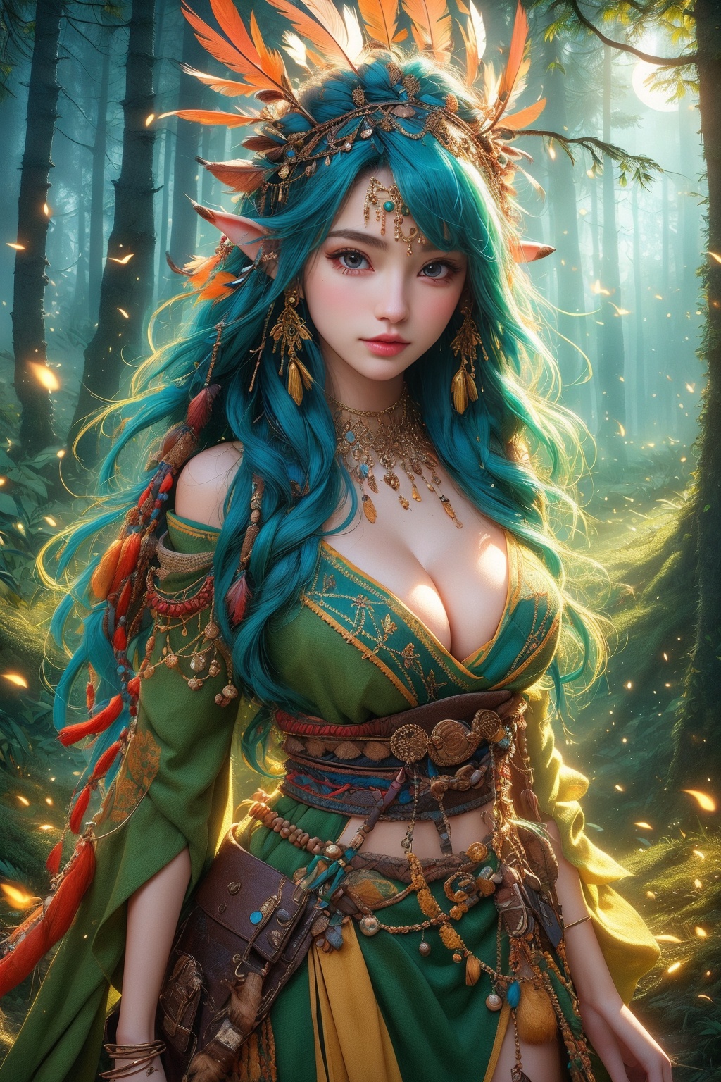 busty and sexy girl,  Tribal girl,  feather headdress 8k on Tensor.Art