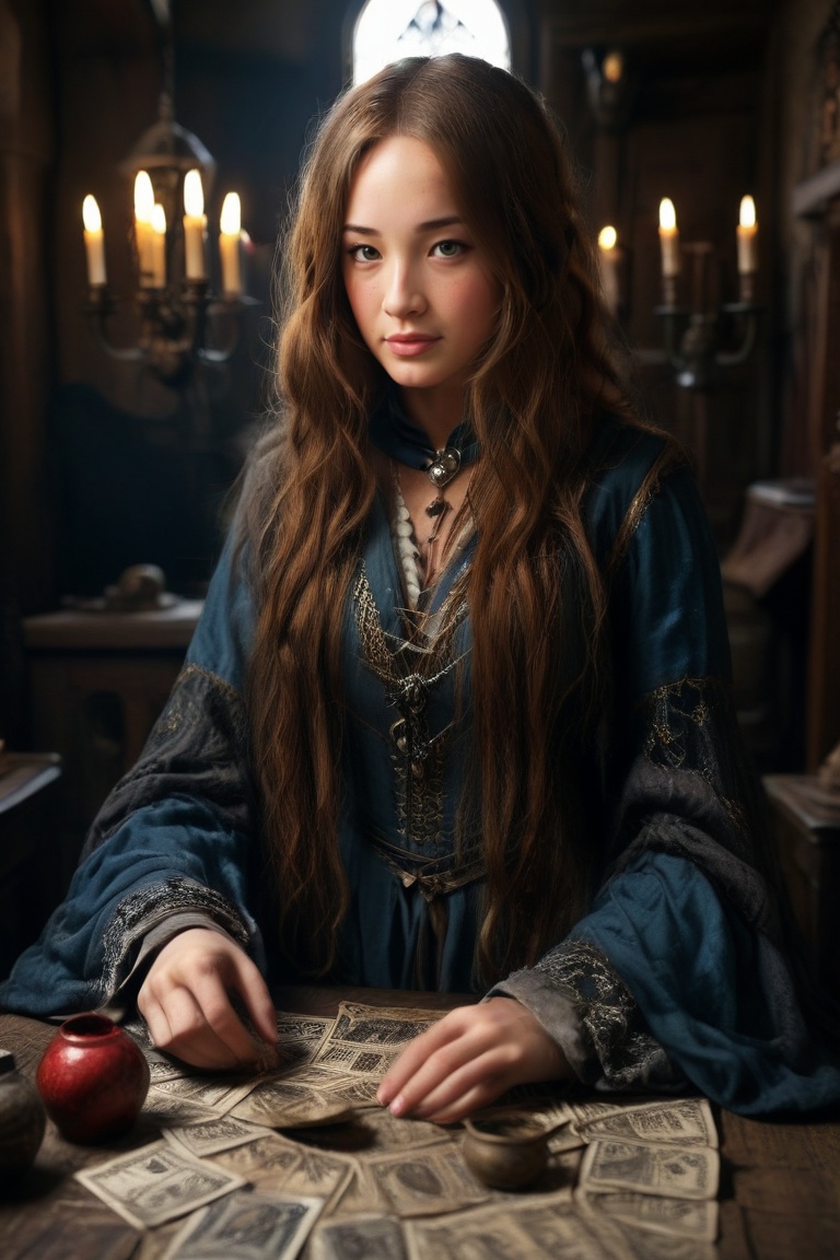 Strikingly beautiful college girl,  medieval setting, on Tensor.Art