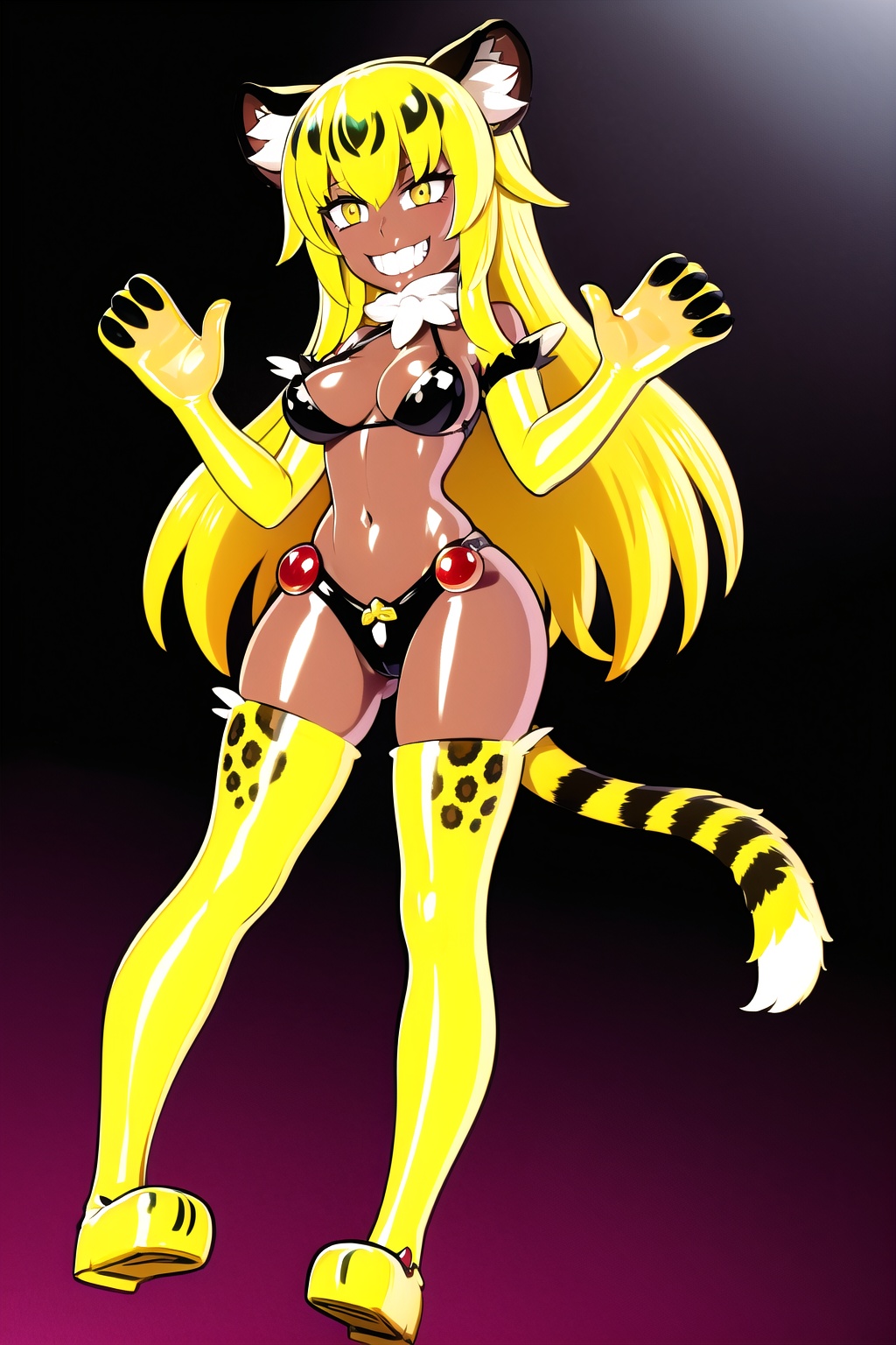 an SMD doll with a smile made of shiny latex waving,  long hair,  ocelomeh on Tensor.Art