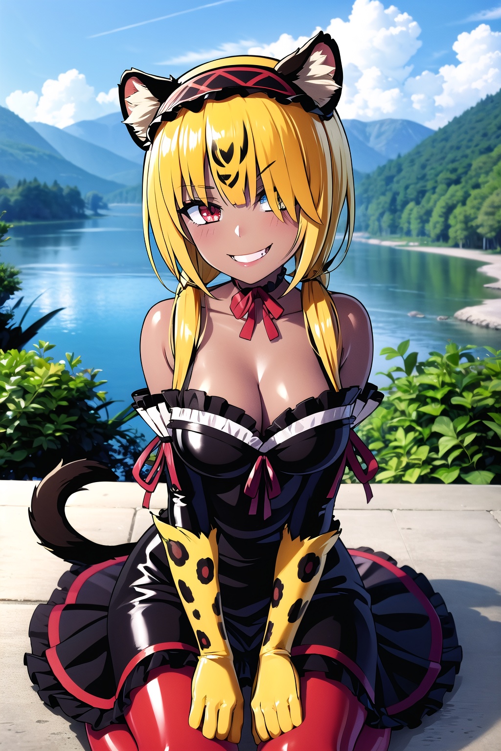 an SMD doll with a smile made of shiny latex waving,  long hair,  ocelomeh on Tensor.Art
