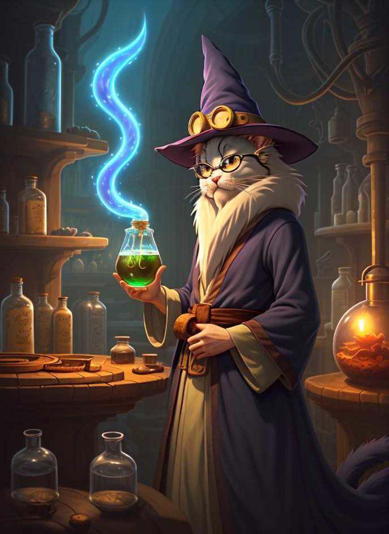 anthropomorphic,  cat wizard,  brewing potion on Tensor.Art