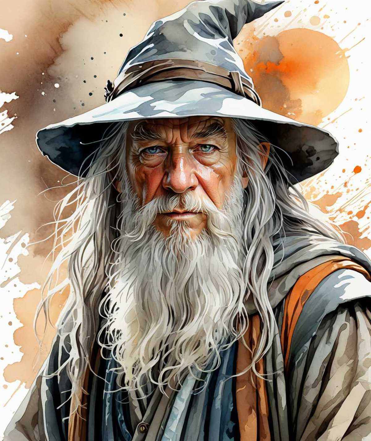 Powerful Gandalf portait,  thinking,  Storm Aura on Tensor.Art