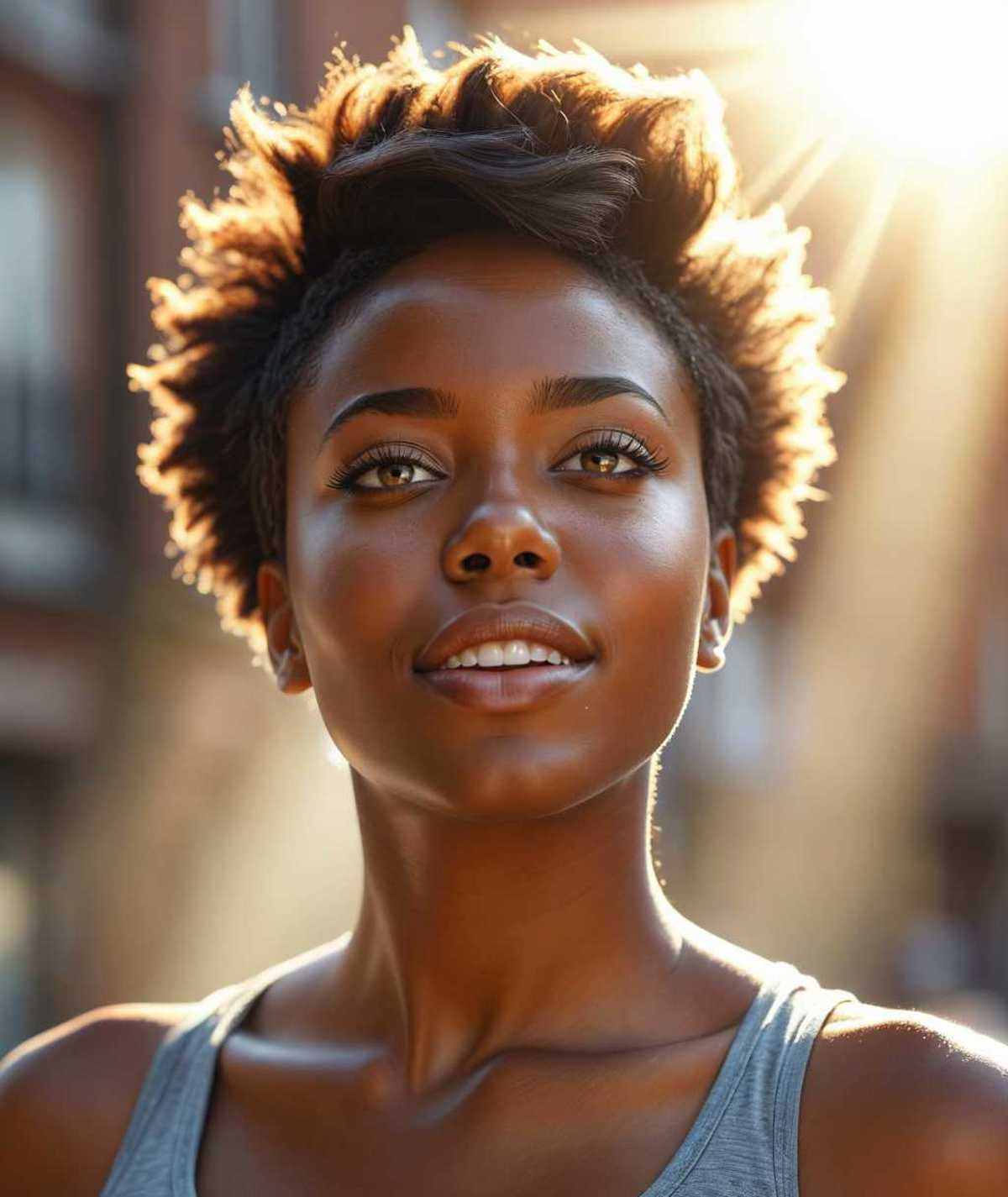 photo of an onebeautiful black girl,  short hair,  rays on Tensor.Art
