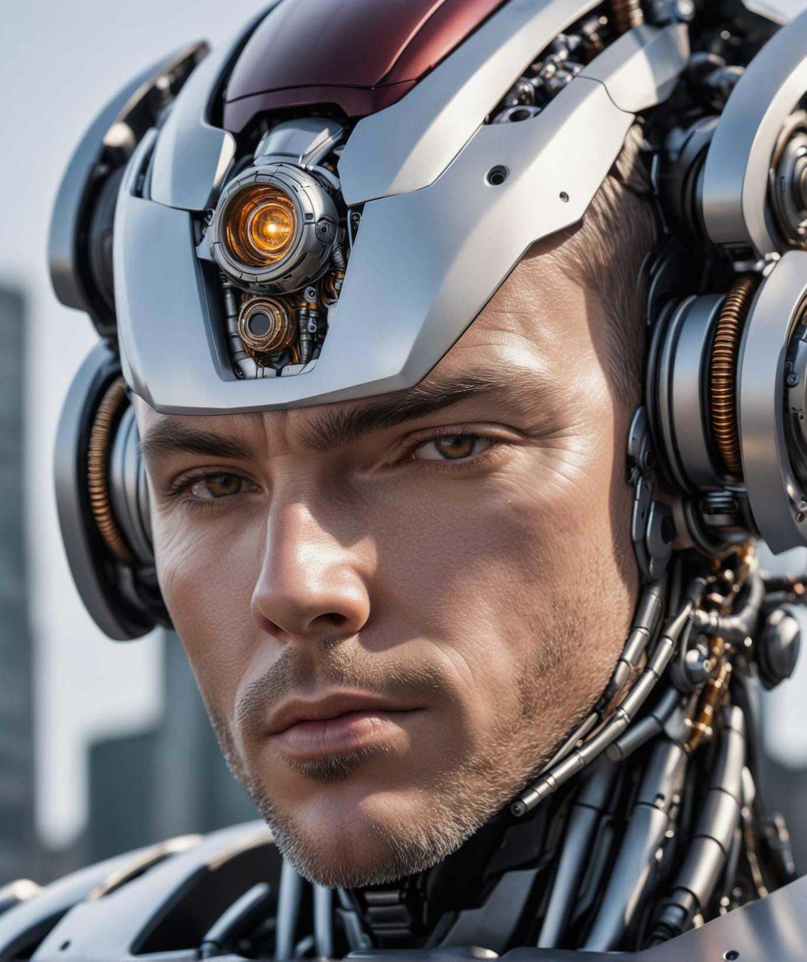 far mecha cyborg with the head of a man,  hyperrealism,  photorealism on Tensor.Art