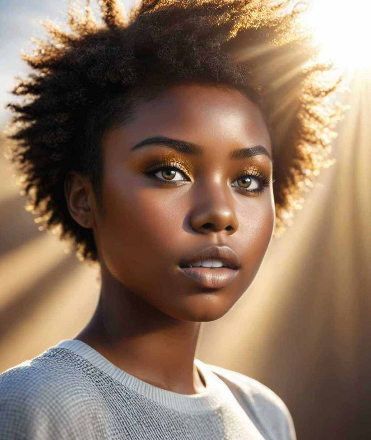 photo of an onebeautiful black girl,  short hair,  rays on Tensor.Art