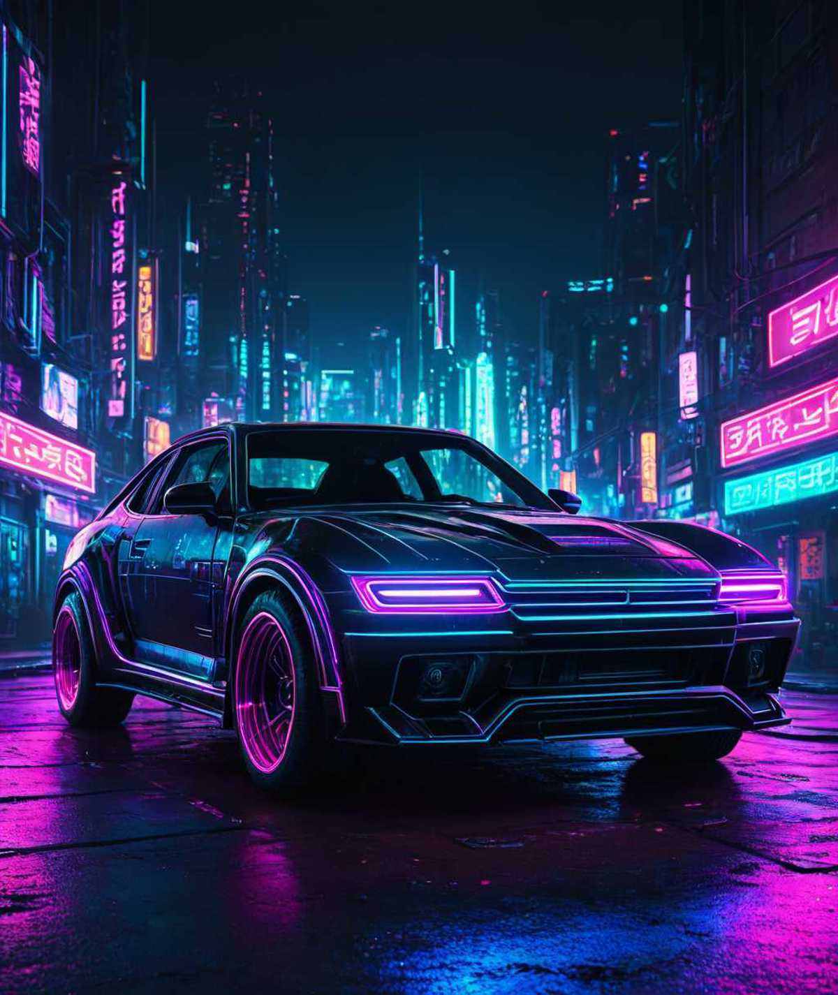 a car,  neon lights,  cyberpunk on Tensor.Art