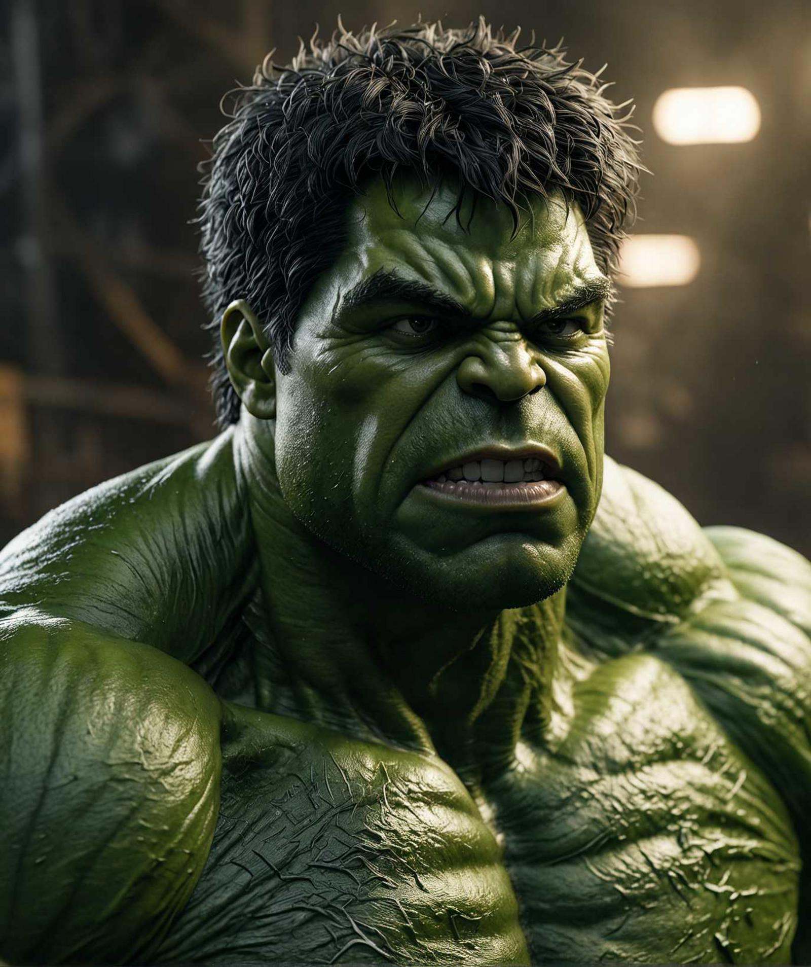 close photo of the hulk,  photo of shoulders and head,  close photo on Tensor.Art