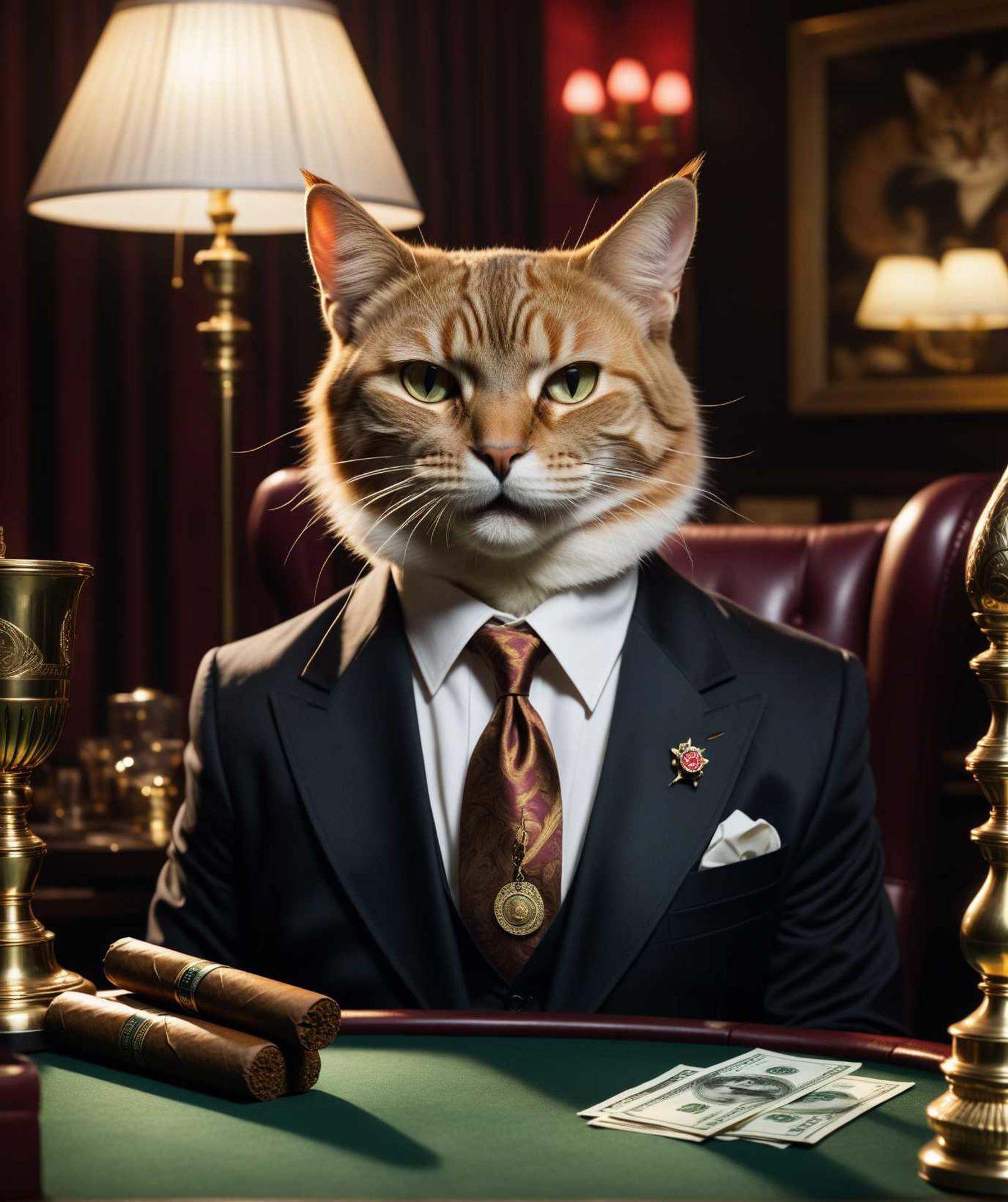 anthropomorphic mafia cat,  cigar in mouth,  90s art on Tensor.Art