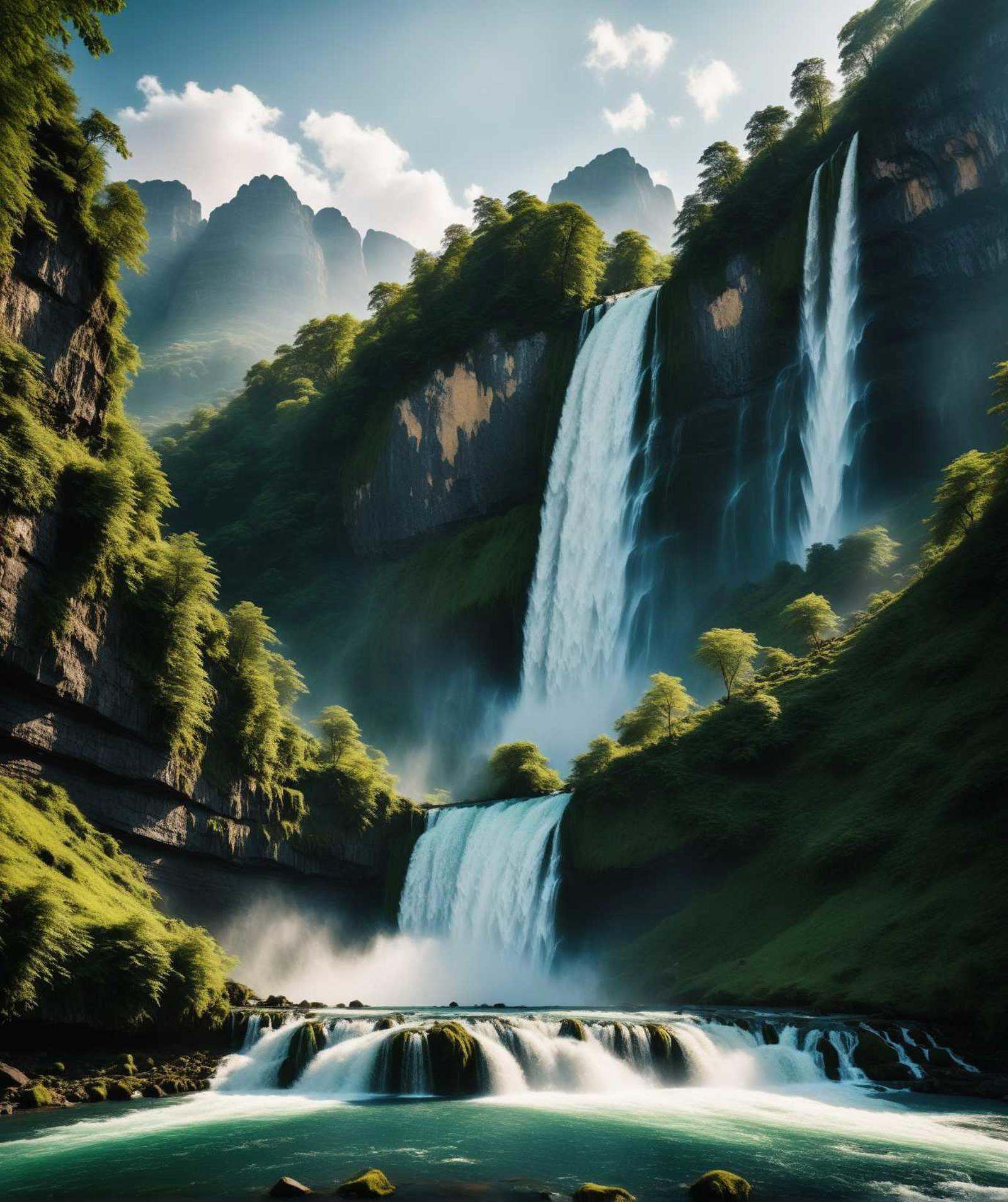 beautiful nature,  waterfall,  mountain on Tensor.Art