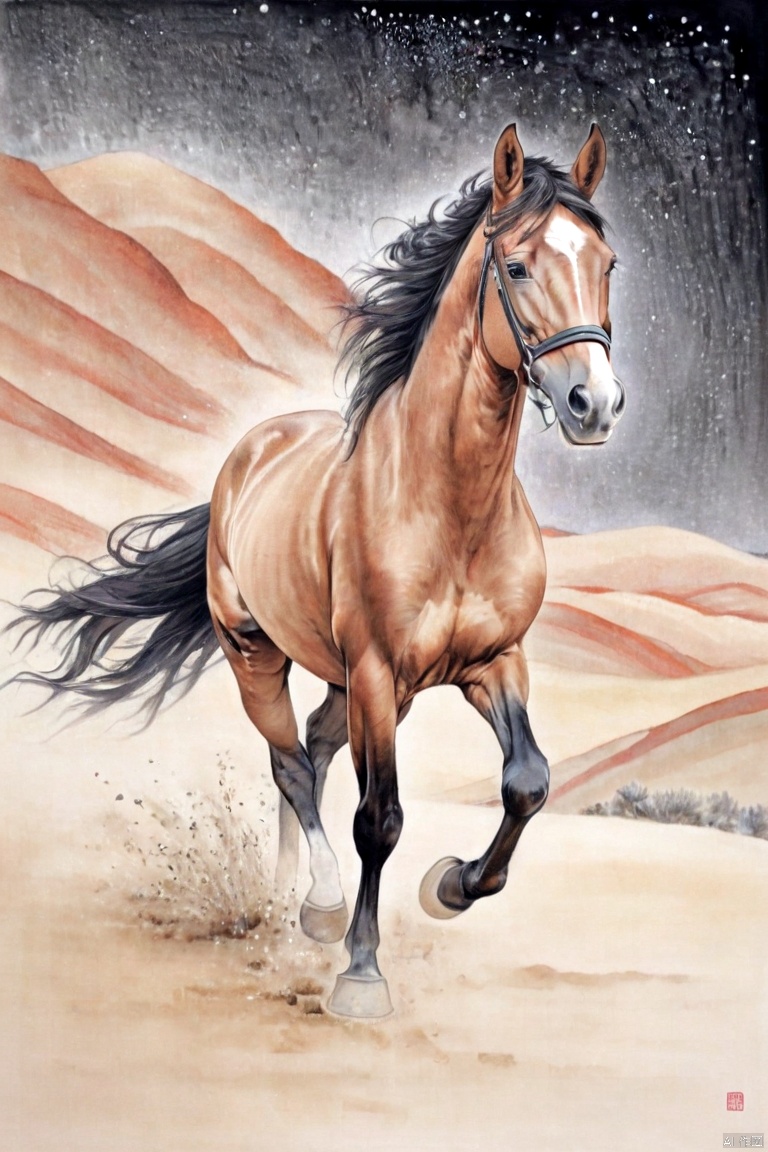  Chinese_zodiac,horse,Chinese zodiac, simple drawing, One stroke of painting, a line art, black lines, white background, desert_sky