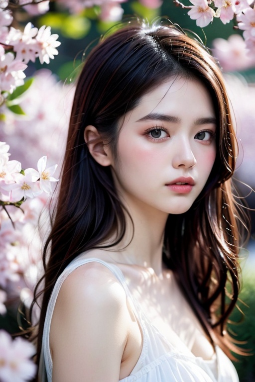A 16-year-old Japanese beauty,  in the sakura flowers.Turn slightly on Tensor.Art