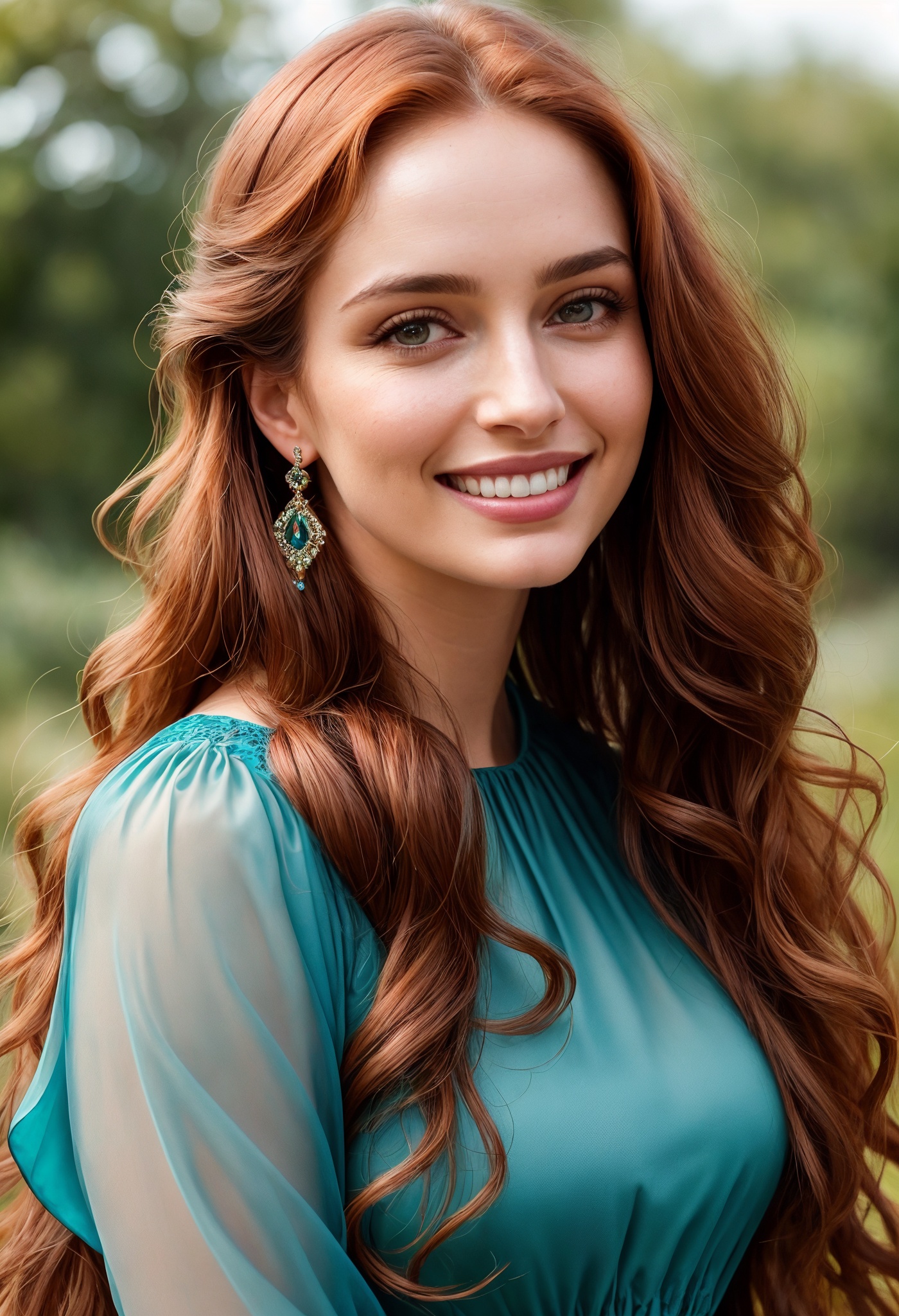 she smile like gentle love goddess,  very long tresses,  red hair on Tensor.Art
