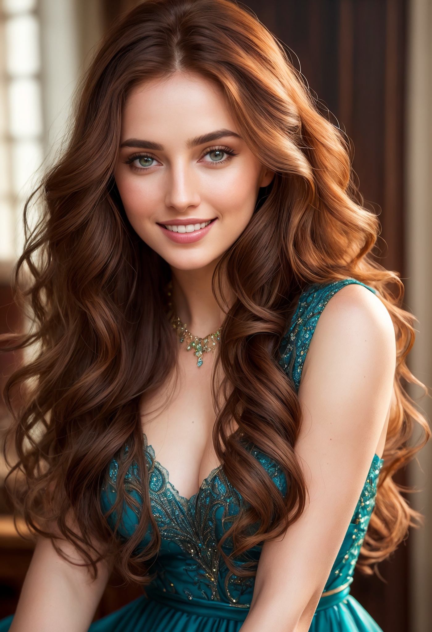 she smile like gentle love goddess,  very long tresses,  red hair on Tensor.Art