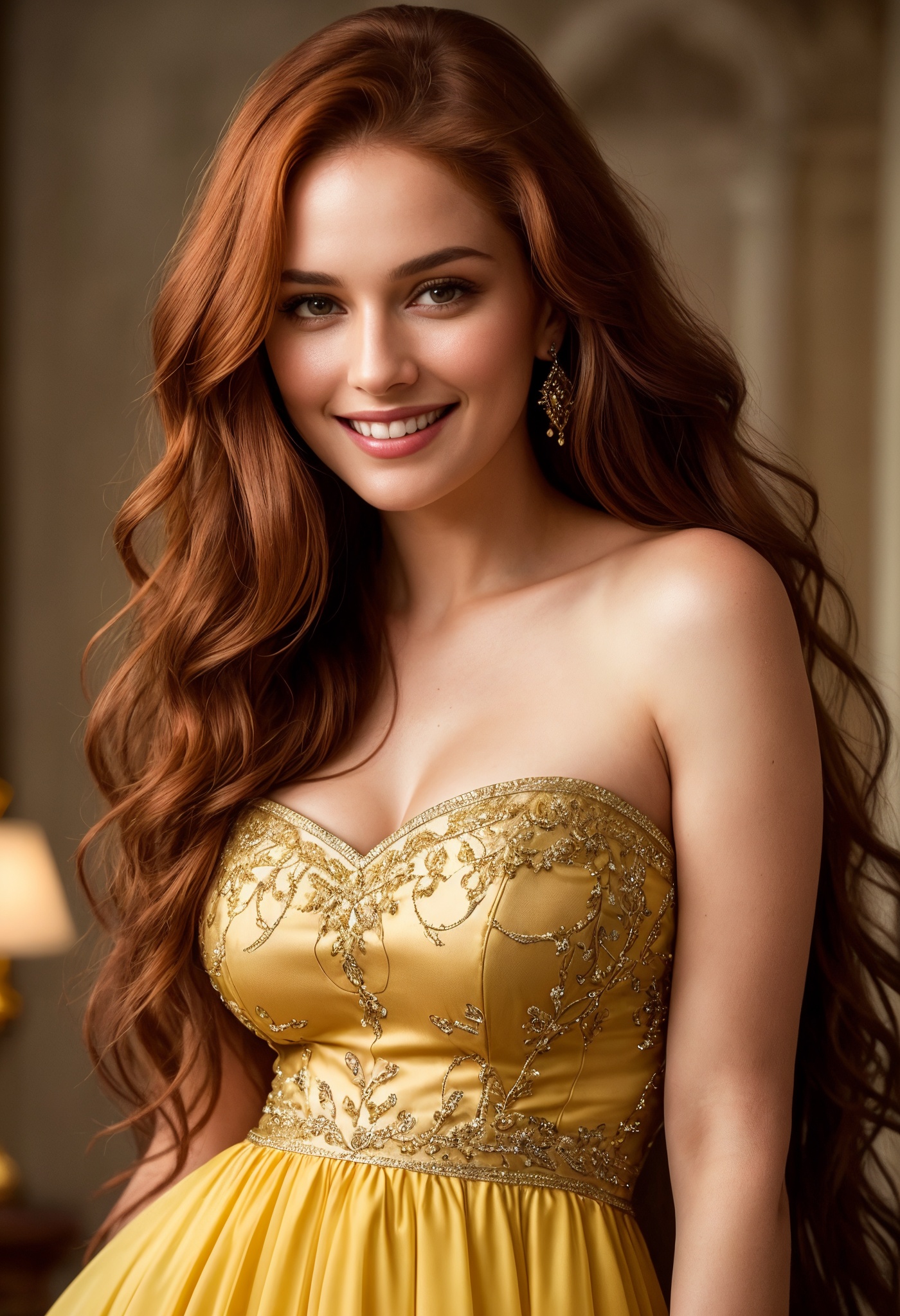 she smile like gentle love goddess,  very long tresses,  red hair on Tensor.Art