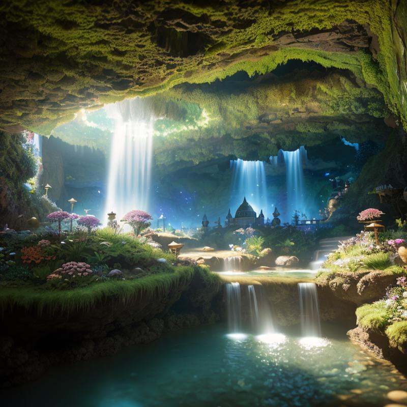 POV,  wide angle shot,  (beautiful lush underground world on Tensor.Art