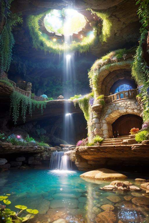 POV,  wide angle shot,  (beautiful lush underground world on Tensor.Art