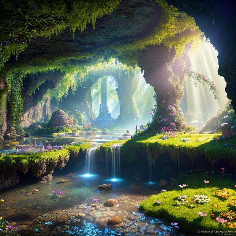 POV,  wide angle shot,  (beautiful lush underground world on Tensor.Art