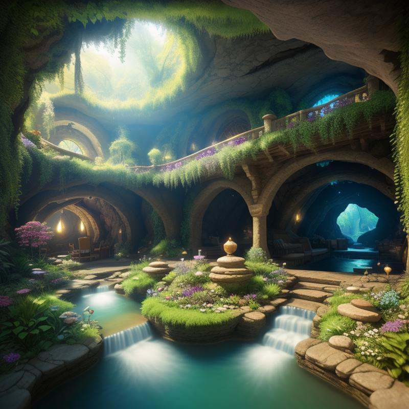 POV,  wide angle shot,  (beautiful lush underground world on Tensor.Art